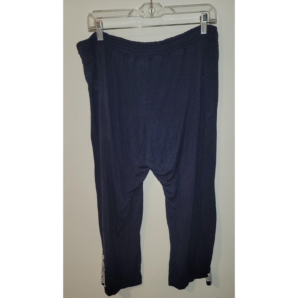 Soma Womens Sz L Blue Cropped Lounge PJ Pants Embroidered Lace Hem Drawstring - Picture 2 of 7